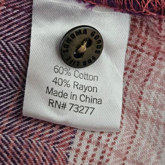 Cotton Blend Plaid Flannel Button Down Top Shirt Medium - Picture 4 of 5